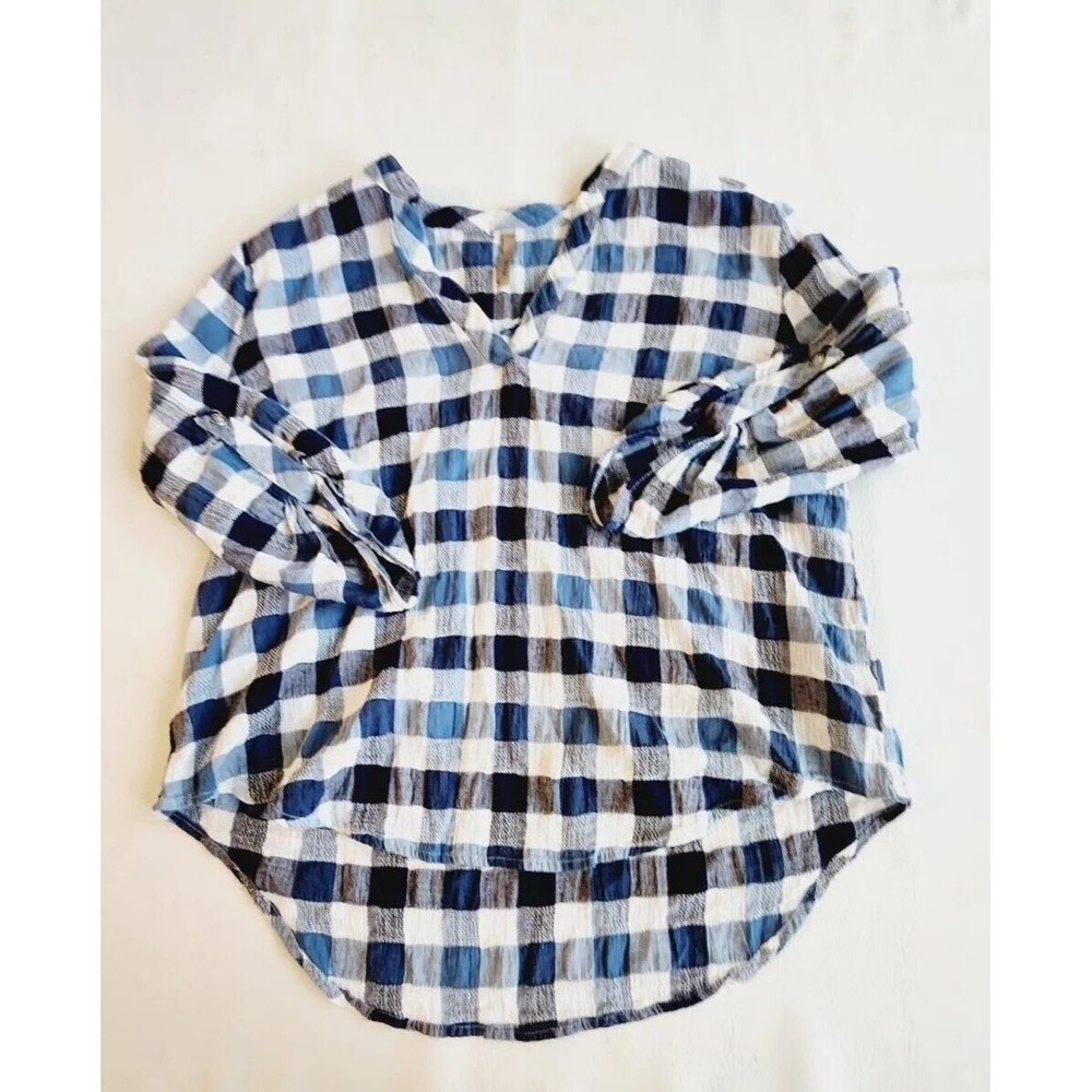 Entro High Low Shirt Womens Size M White Blue Plaid Pullover